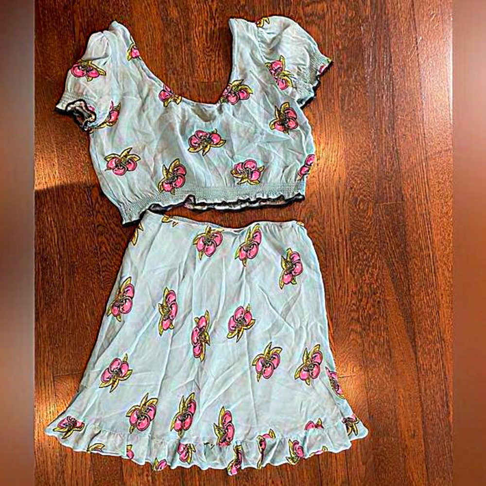 VINTAGE 1990S 🍒 BETSEY‎ JOHNSON SHEER ALLOVER CHERRY FRUIT PRINT 2 PIECE SET